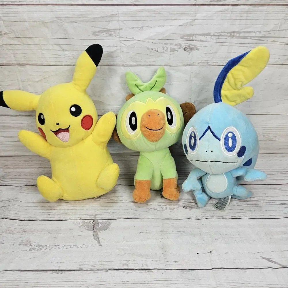 3 Pokemon Plush Wicked Cool Toys WCT Stuffed Sobble Pikachu Grookey